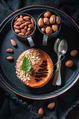 Enjoy your almond cheesecake made nuts and chocolate