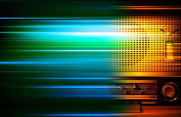 abstract green blur music background with retro radio