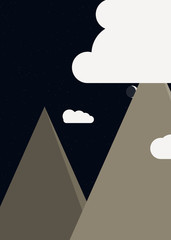 Moon and Mountains Panorame Generative Art background illustration