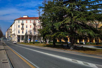 Fototapeta na wymiar Typical street view of Alba, Italy.