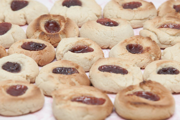 Tasty butter cookies with jam point; homemade cookies.