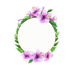 Simple tropical flowers frame, Hand drawn watercolor elements isolated on white background.