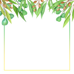 Elegant frame. Hand drawn eucalyptus leaves isolated on white background.