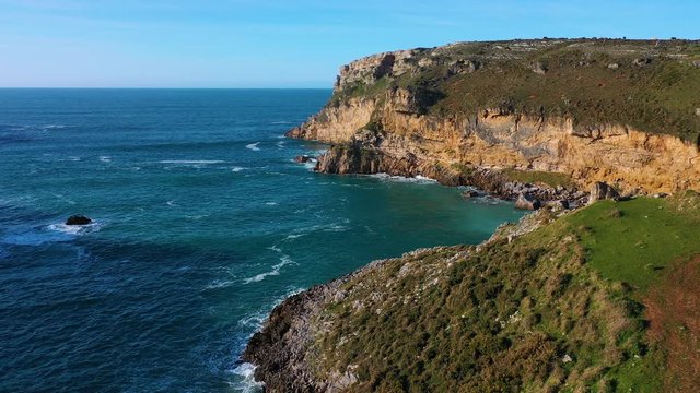 Aerial view of Fuentes Beach, Parque Natural de Oyambre, Municipality of San Vicente de la Barquera, Cantabrian Sea, Cantabria, Spain, Europe