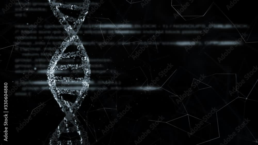 Aufkleber blurry technology word writing on computer screen with dna structure rotation. copy space animation 