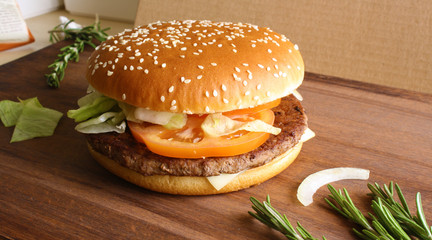 burger on a wooden background