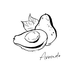 Black and white avocado illustration