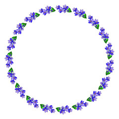Round frame with pretty flowers crocus. Festive floral circle for your season design. Violet flowers. Vector illustration.