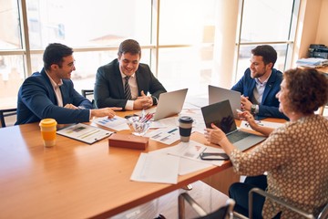 Business lawyers workers meeting at law firm office. Professional executive partners working on finance strategry at the workplace