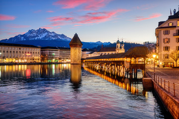 Lucerne, Switzerland, on dramatic sunset