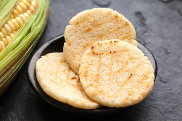 Roasted traditional South American corn arepa