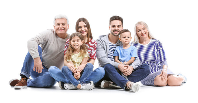 Portrait Of Big Family On White Background