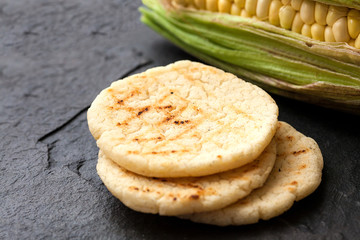 Roasted traditional South American corn arepa