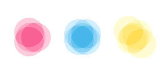 Vector set of colorful abstract banners. Trendy design. Round elements colored in overlap style, isolated on white background