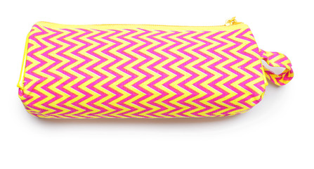Pencil case on white background