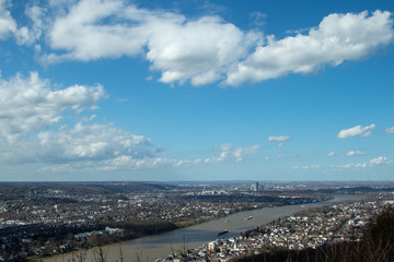 view on rhine river from drachenfels at Konigswinter, nearby Bonn