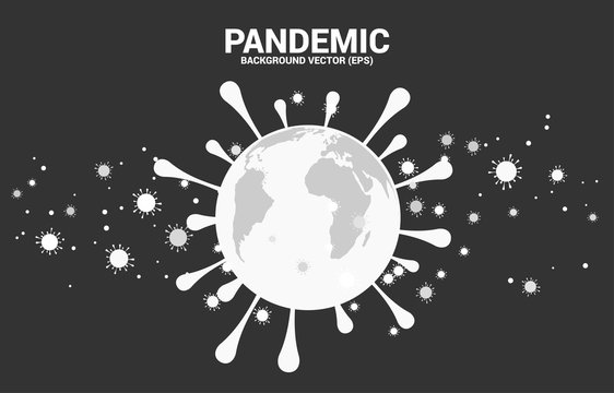 World Globe In Covid 19 Virus Shape And Particle Of Corona Virus Background. Concept For Global Outbreak And Pandemic.