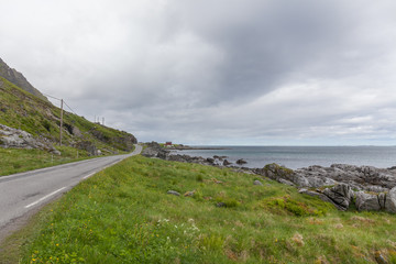 Fototapeta na wymiar Coastal road in Norway leading to Bodo. selective focus