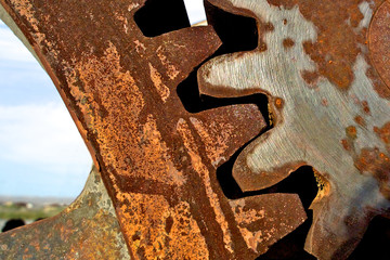 Closeup of old rusted spur gear 
