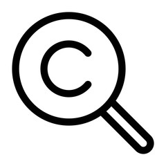 Magnifying glass with copyright icon on white background. Copyright icon, intellectual property, business, confidential, law, patent, act sign.
