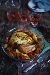  Tasty roasted turkey or chicken.  Grilled chicken  with vegetables.