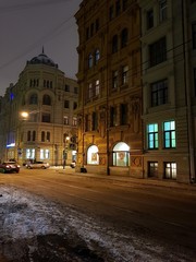 winter on street of night city