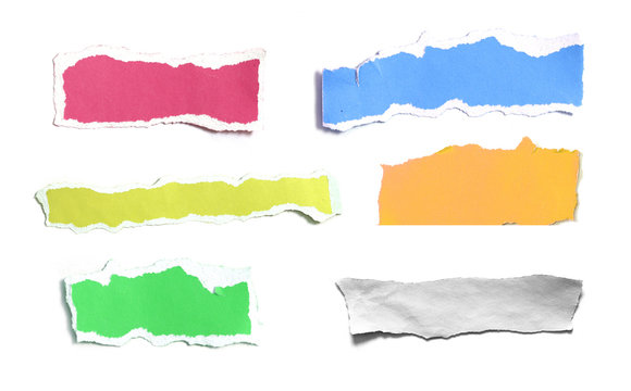 Colorful of ripped paper on white background, space for advertising copy.
