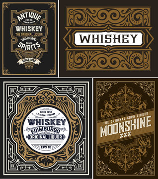 Set of 4 vintage cards. Vector layered