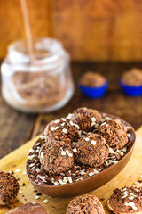 brazilian easter egg. Easter with refined chocolate, covered with brigadeiro sweets. Black and white chocolate.