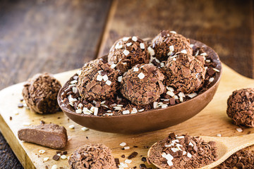brazilian easter egg. Easter with refined chocolate, covered with brigadeiro sweets. Black and white chocolate.