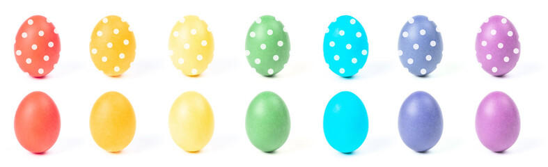 Multi-colored eggs with a pattern isolated on a white background. Easter concept.