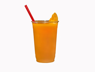 Blended ice Mango Smoothie drink in a clear cup with a red straw.