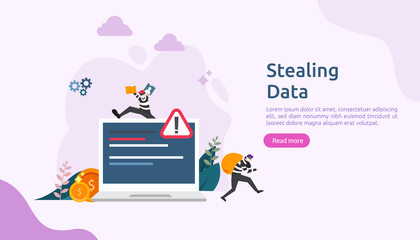 internet security concept with tiny people character. password phishing attack. stealing personal data. web landing page, banner, presentation, social, and print media template. Vector illustration