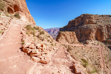 hiking zig zag on the south kaibab trail in grand canyon national park, arizona, usa