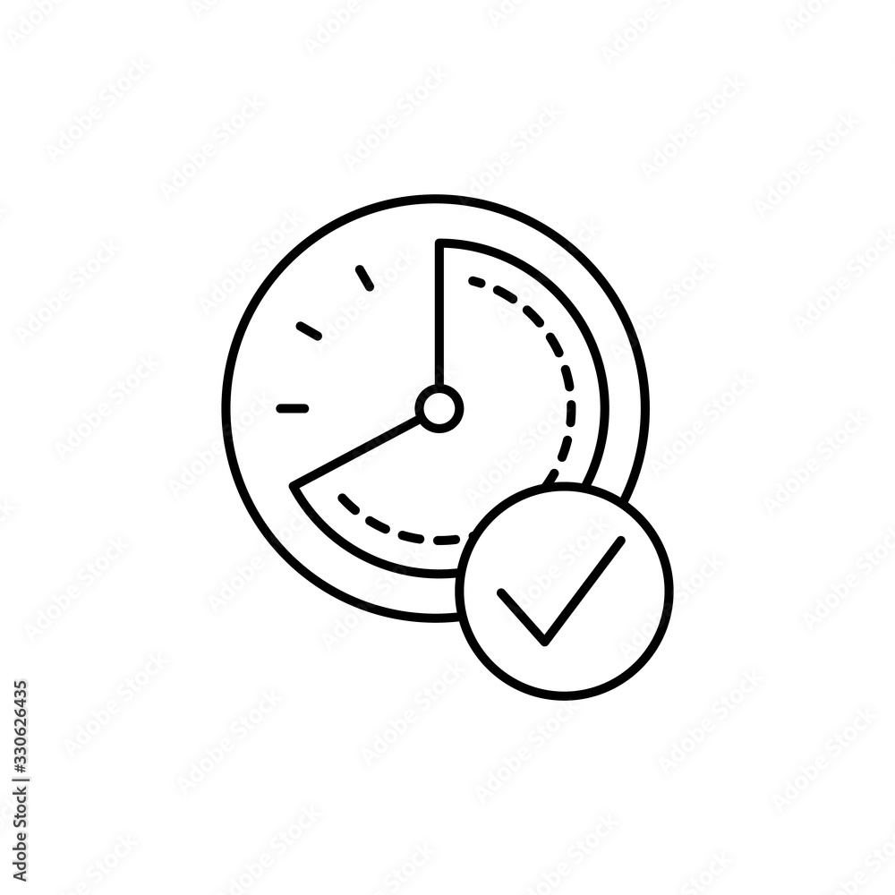 Poster clock, check mark icon. simple line, outline vector elements of time management for ui and ux, websi