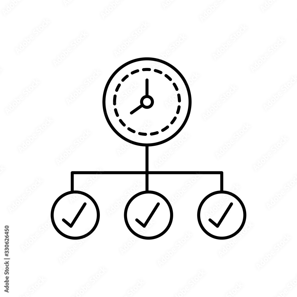 Poster clock, check mark icon. simple line, outline vector elements of time management for ui and ux, websi