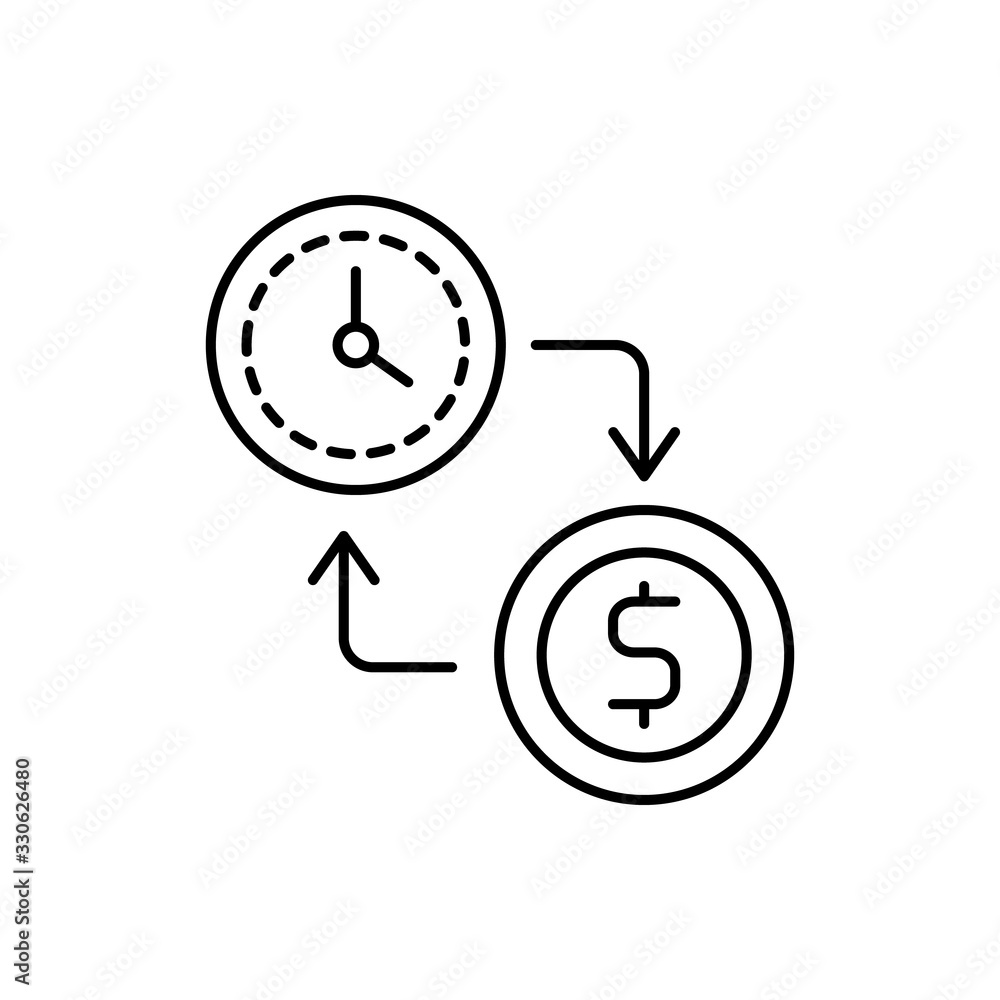 Poster clock, dollar icon. simple line, outline vector elements of time management for ui and ux, website o