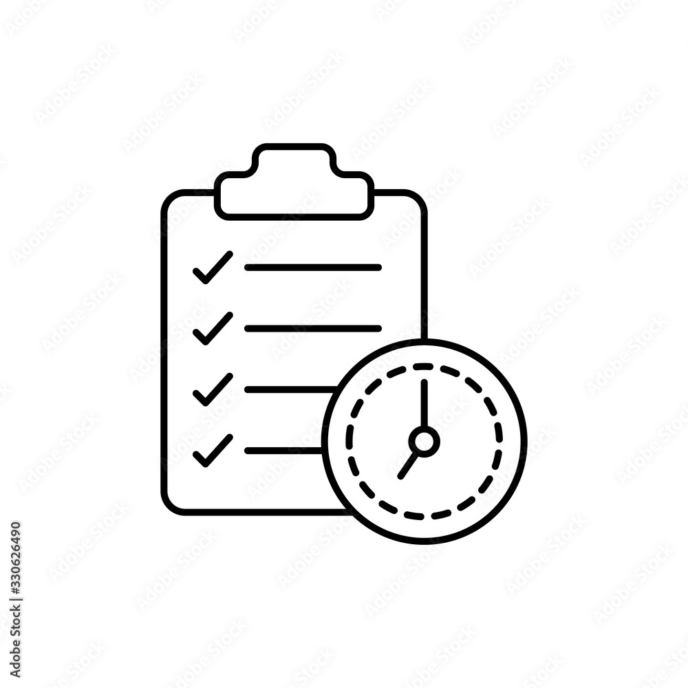 Poster clock, check, clipboard icon. simple line, outline vector elements of time management for ui and ux,