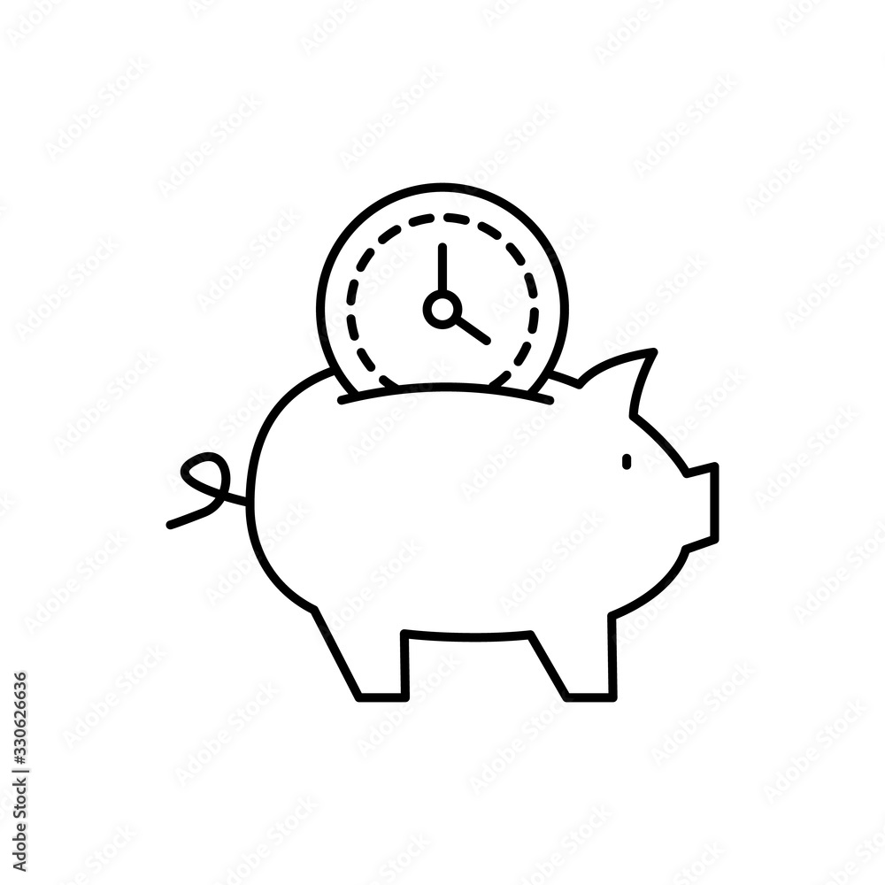 Poster clock, piggy bank icon. simple line, outline vector elements of time management for ui and ux, websi