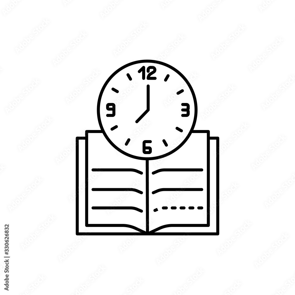 Poster clock, book icon. simple line, outline vector elements of time management for ui and ux, website or 
