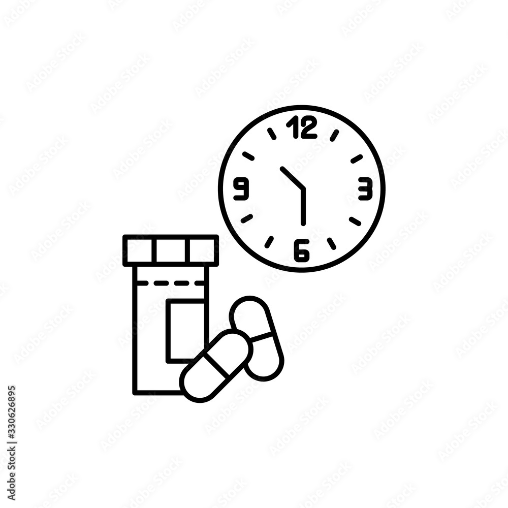 Poster clock, pills icon. simple line, outline vector elements of time management for ui and ux, website or