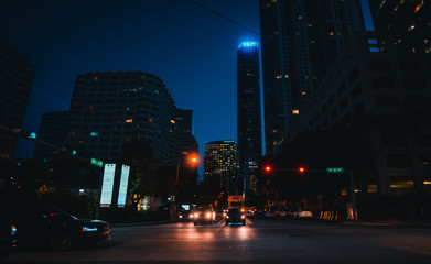 night city circulation traffic street highway cars lights lighting downtown cityscape architecture buildings skyscrapers dusk transportation sky miami brickell florida © Alberto GV PHOTOGRAP