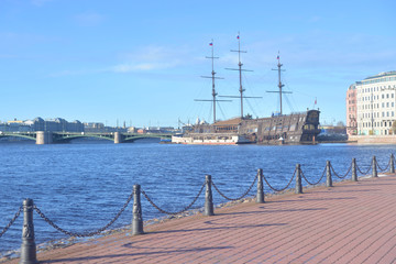 Embankment of Neva river in center of St.Petersburg.