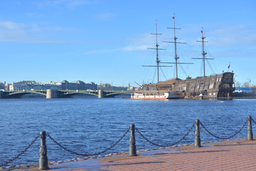 Embankment of Neva river in center of St.Petersburg.