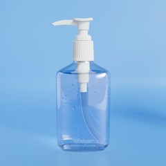 Sanitizer gel bottle on cyan background. 3D illustration.