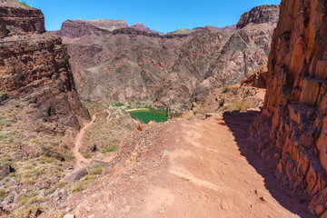 hiking zig zag on the south kaibab trail in grand canyon national park, arizona, usa