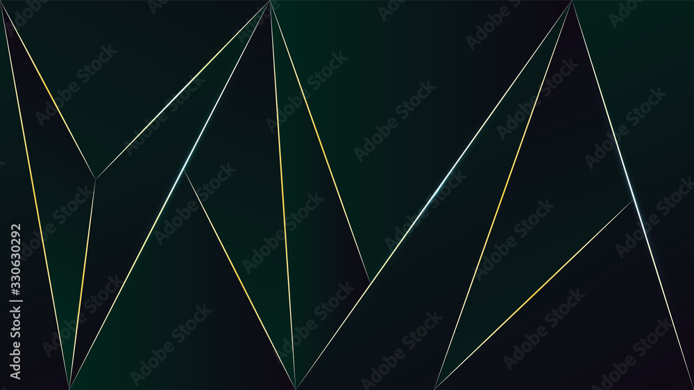 Poster polygon abstract shapes line gold green dark gradient vector background