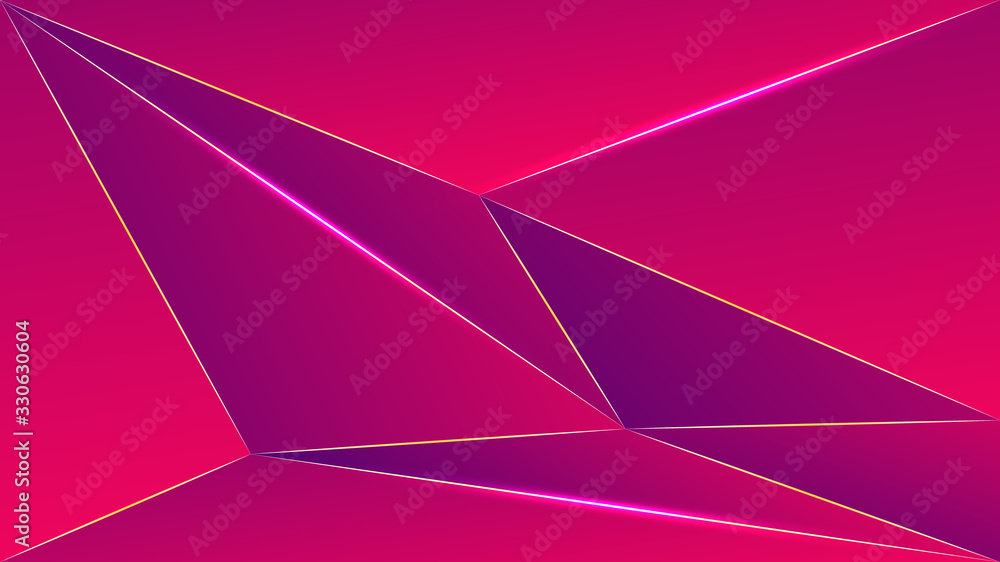 Poster polygon abstract shapes line gold pink dark gradient vector background
