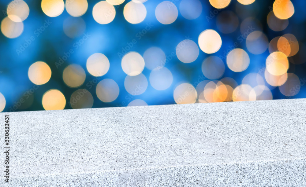 Aufkleber empty diagonal stone table with blur night lights in blue sky bokeh background,banner mockup templat
