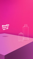 Fototapeta na wymiar Studio table background.Vector,vivid pink gradient product display block wall.mockup for display of design.Vertical Banner for advertise product.16 9 ratio